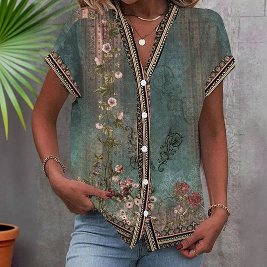 Elise™ |Vintage Blus med blommigt tryck