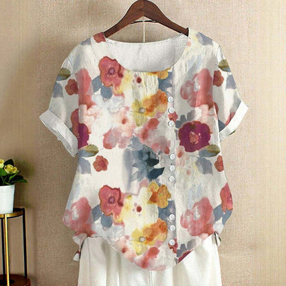 Tina™|Vintage Blus Med Blommönster