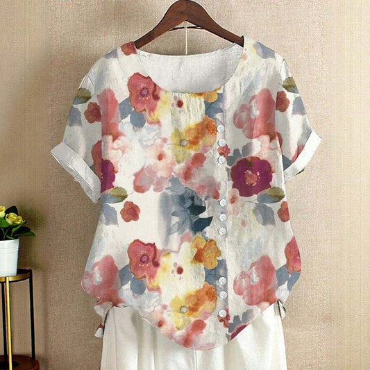 Tina™|Vintage Blus Med Blommönster