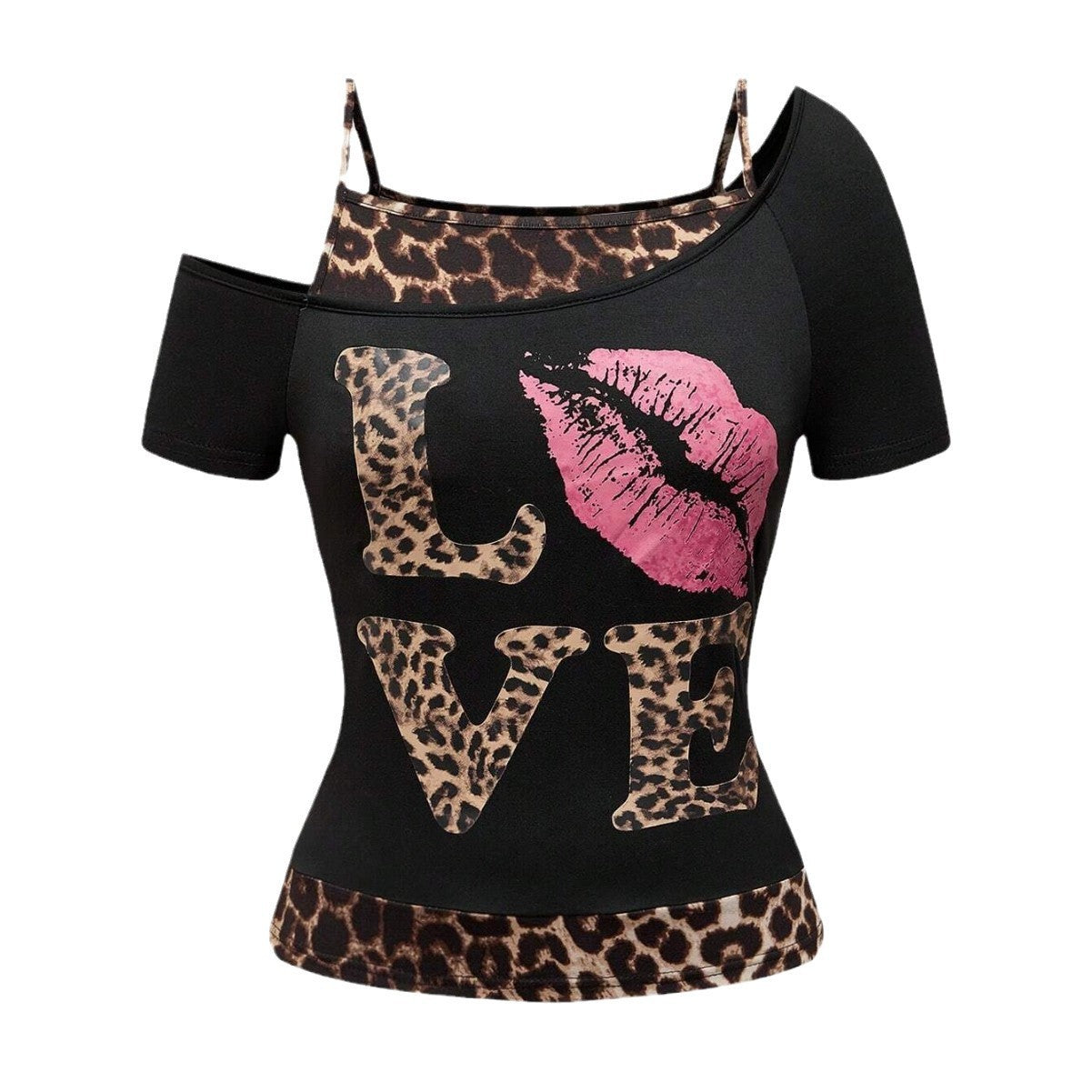 Zoë™|Off-shoulder topp för kvinnor med leopardtryck och iögonfallande statement-design