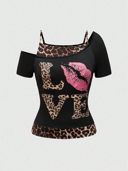 Zoë™|Off-shoulder topp för kvinnor med leopardtryck och iögonfallande statement-design