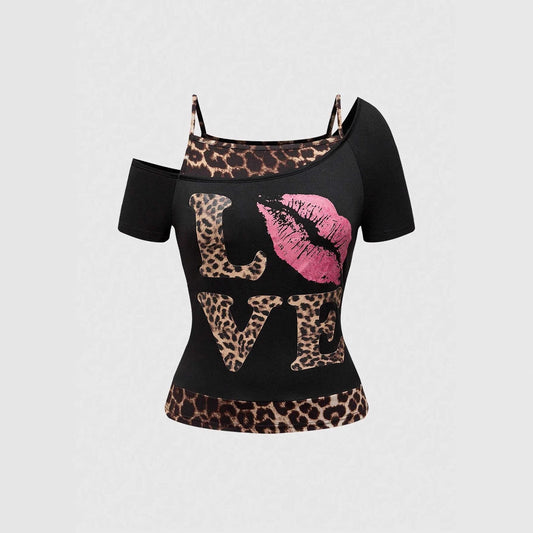 Zoë™|Off-shoulder topp för kvinnor med leopardtryck och iögonfallande statement-design